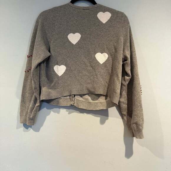 Torrid Gray Heart Print Cardigan Sweater with Rhinestone Embellishments - Picture 3 of 3